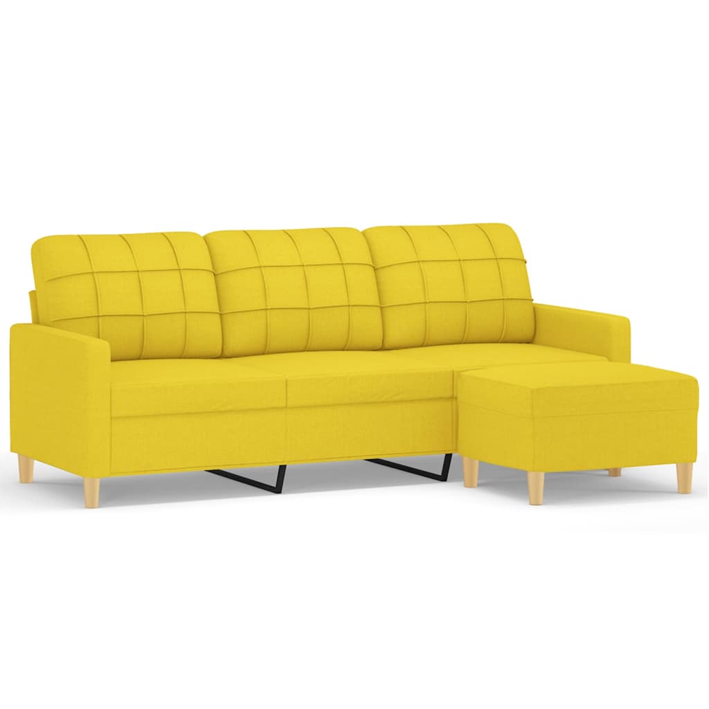 3-Sitzer-Sofa mit Hocker Hellgelb 180 cm Stoff