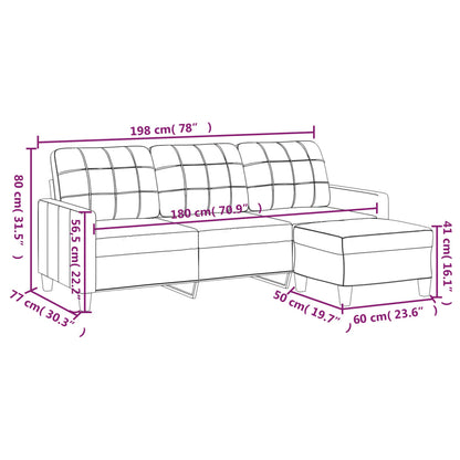 3-Sitzer-Sofa mit Hocker Weinrot 180 cm Kunstleder