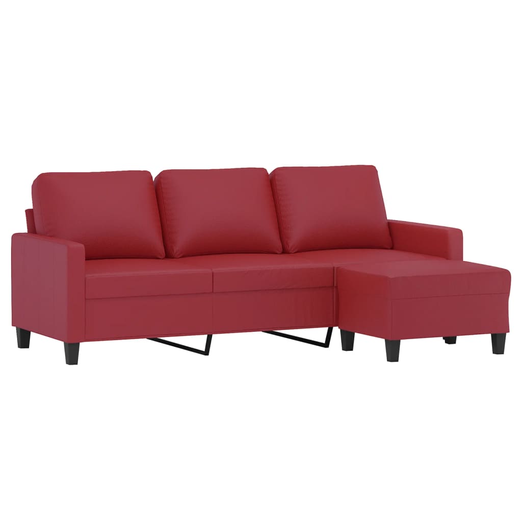 3-Sitzer-Sofa mit Hocker Weinrot 180 cm Kunstleder