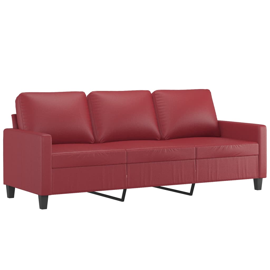 3-Sitzer-Sofa mit Hocker Weinrot 180 cm Kunstleder