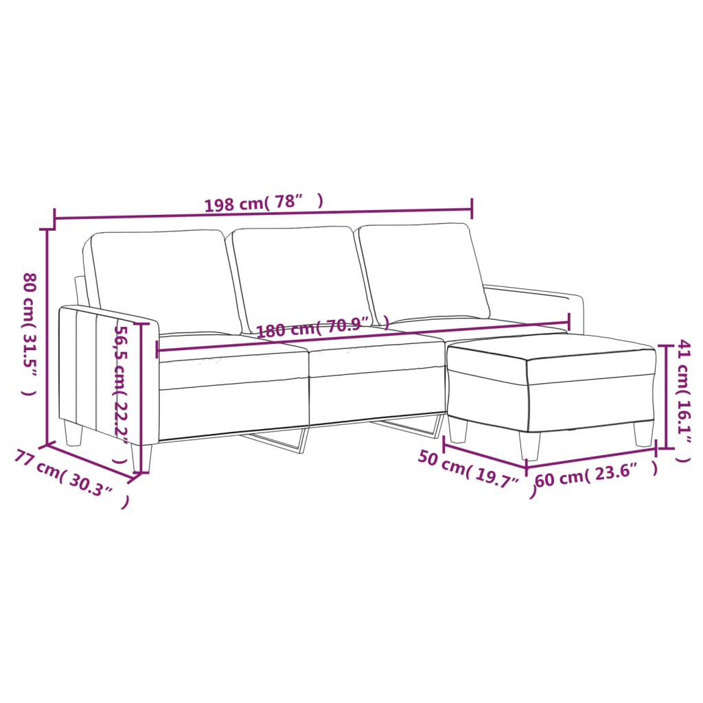 3-Sitzer-Sofa mit Hocker Weinrot 180 cm Kunstleder