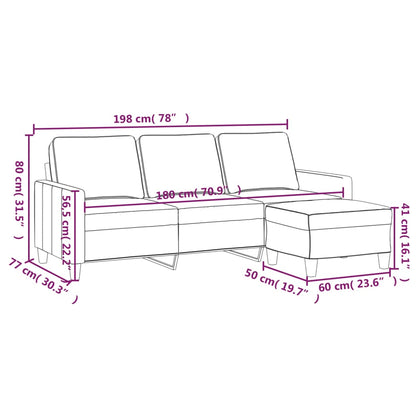 3-Sitzer-Sofa mit Hocker Hellgelb 180 cm Stoff