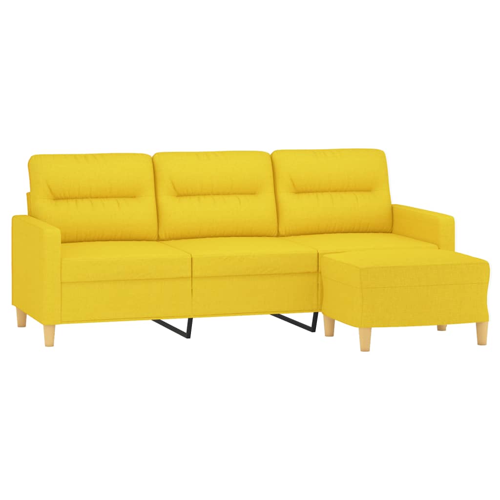 3-Sitzer-Sofa mit Hocker Hellgelb 180 cm Stoff