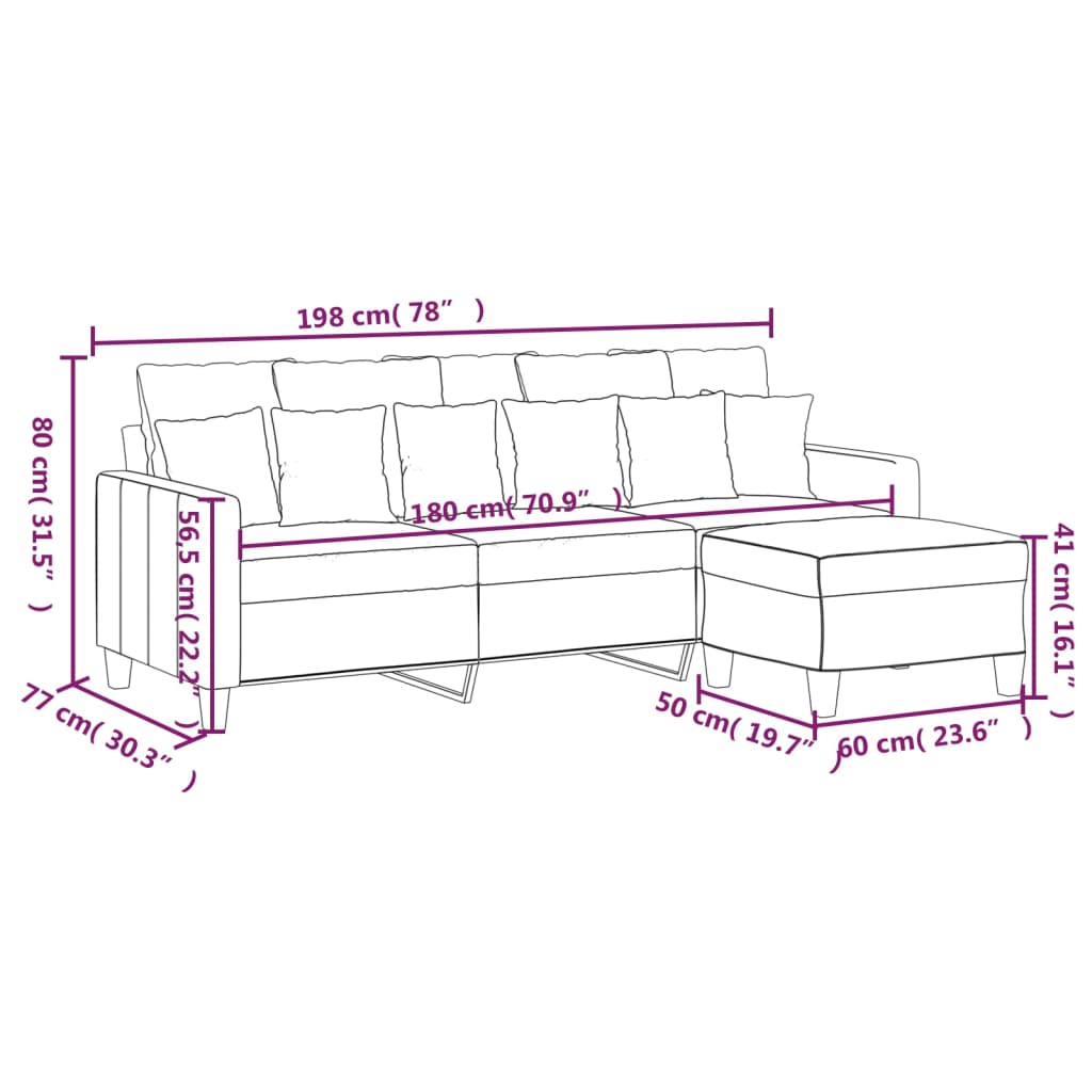 3-Sitzer-Sofa mit Hocker Hellgelb 180 cm Stoff