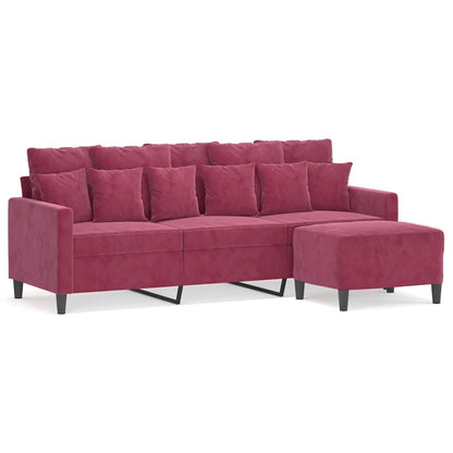 3-Sitzer-Sofa mit Hocker Weinrot 180 cm Samt