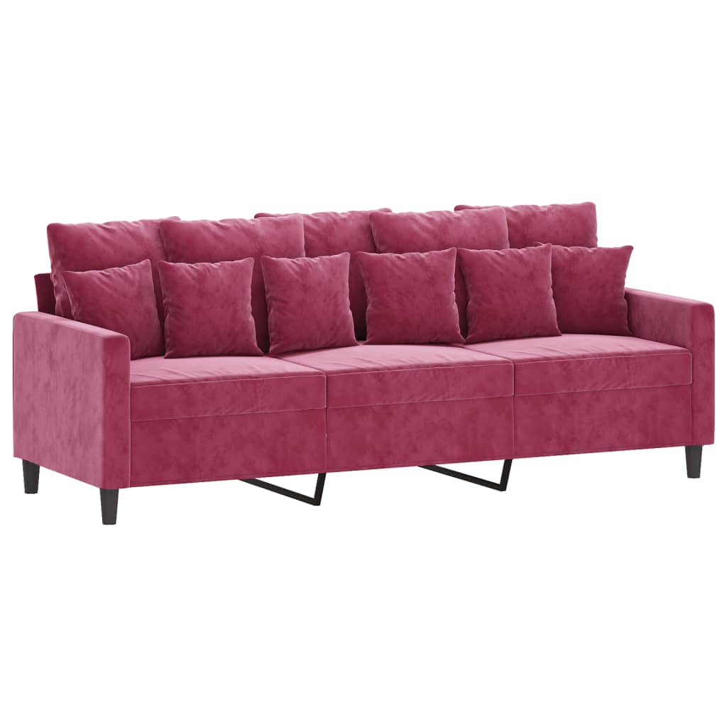 3-Sitzer-Sofa mit Hocker Weinrot 180 cm Samt