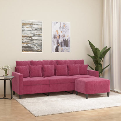 3-Sitzer-Sofa mit Hocker Weinrot 180 cm Samt