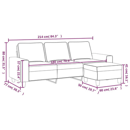 3-Sitzer-Sofa mit Hocker Hellgelb 180 cm Stoff