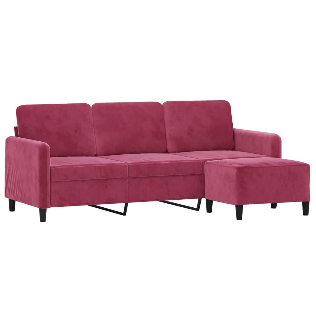 3-Sitzer-Sofa mit Hocker Weinrot 180 cm Samt