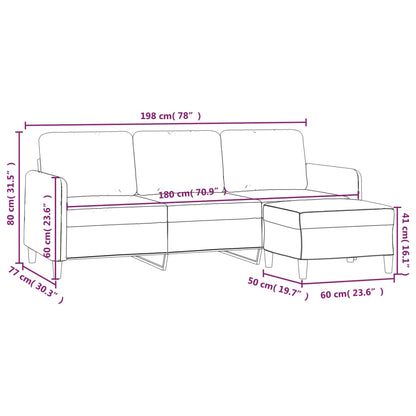 3-Sitzer-Sofa mit Hocker Weinrot 180 cm Samt