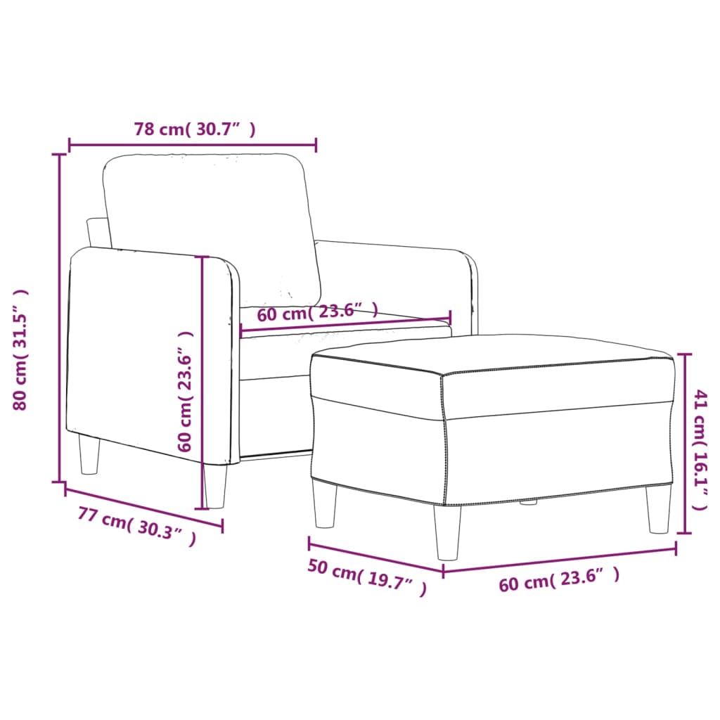 Sessel mit Hocker Dunkelgrau 60 cm Stoff