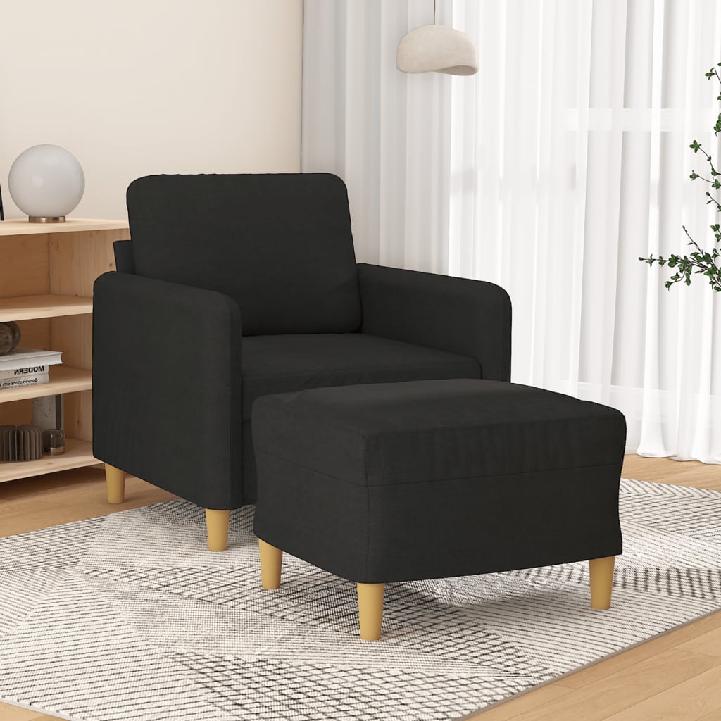 Sessel mit Hocker Schwarz 60 cm Stoff