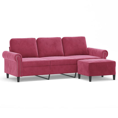 3-Sitzer-Sofa mit Hocker Weinrot 180 cm Samt