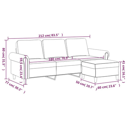 3-Sitzer-Sofa mit Hocker Weinrot 180 cm Samt