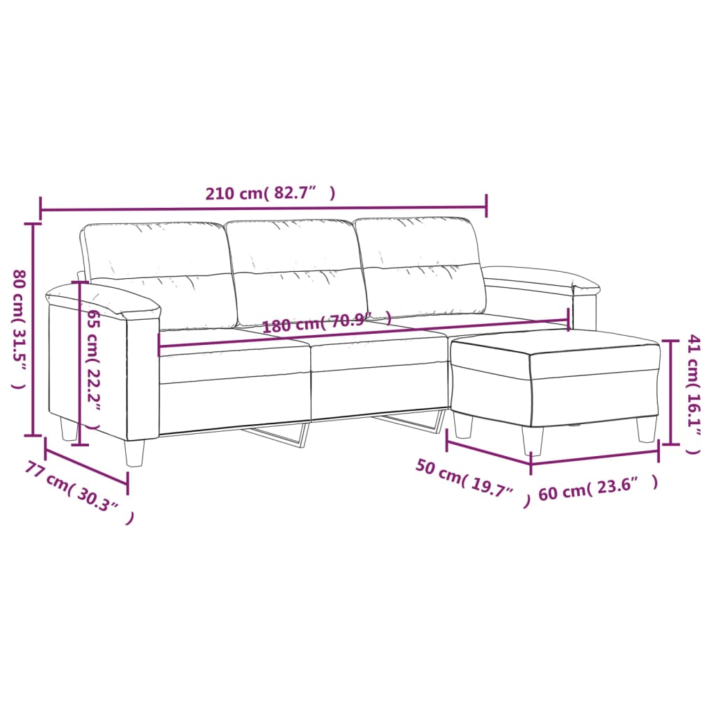 3-Sitzer-Sofa mit Hocker Dunkelgrau 180 cm Mikrofasergewebe