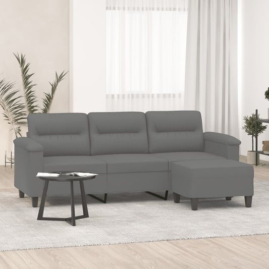 3-Sitzer-Sofa mit Hocker Dunkelgrau 180 cm Mikrofasergewebe