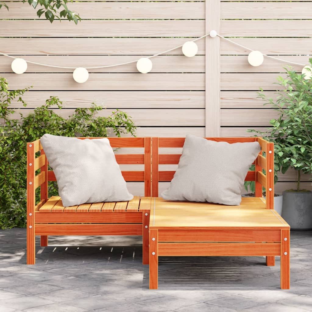 Gartensofa 2-Sitzer mit Hocker Wachsbraun Massivholz Kiefer