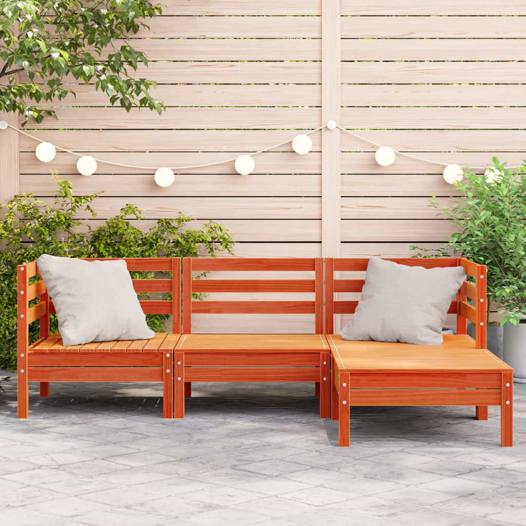 Gartensofa 3-Sitzer mit Hocker Wachsbraun Massivholz Kiefer