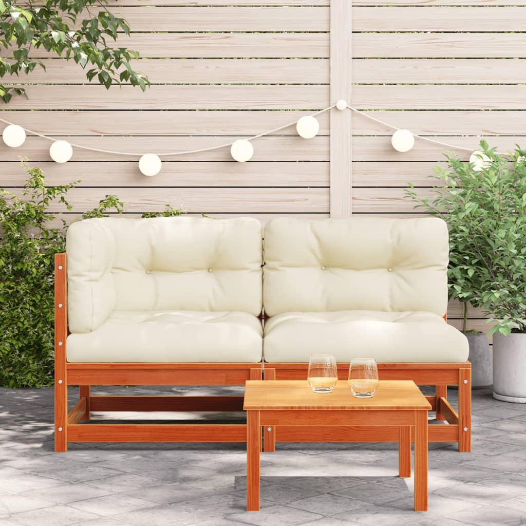 Gartensofa mit Kissen 2-Sitzer Wachsbraun Massivholz Kiefer