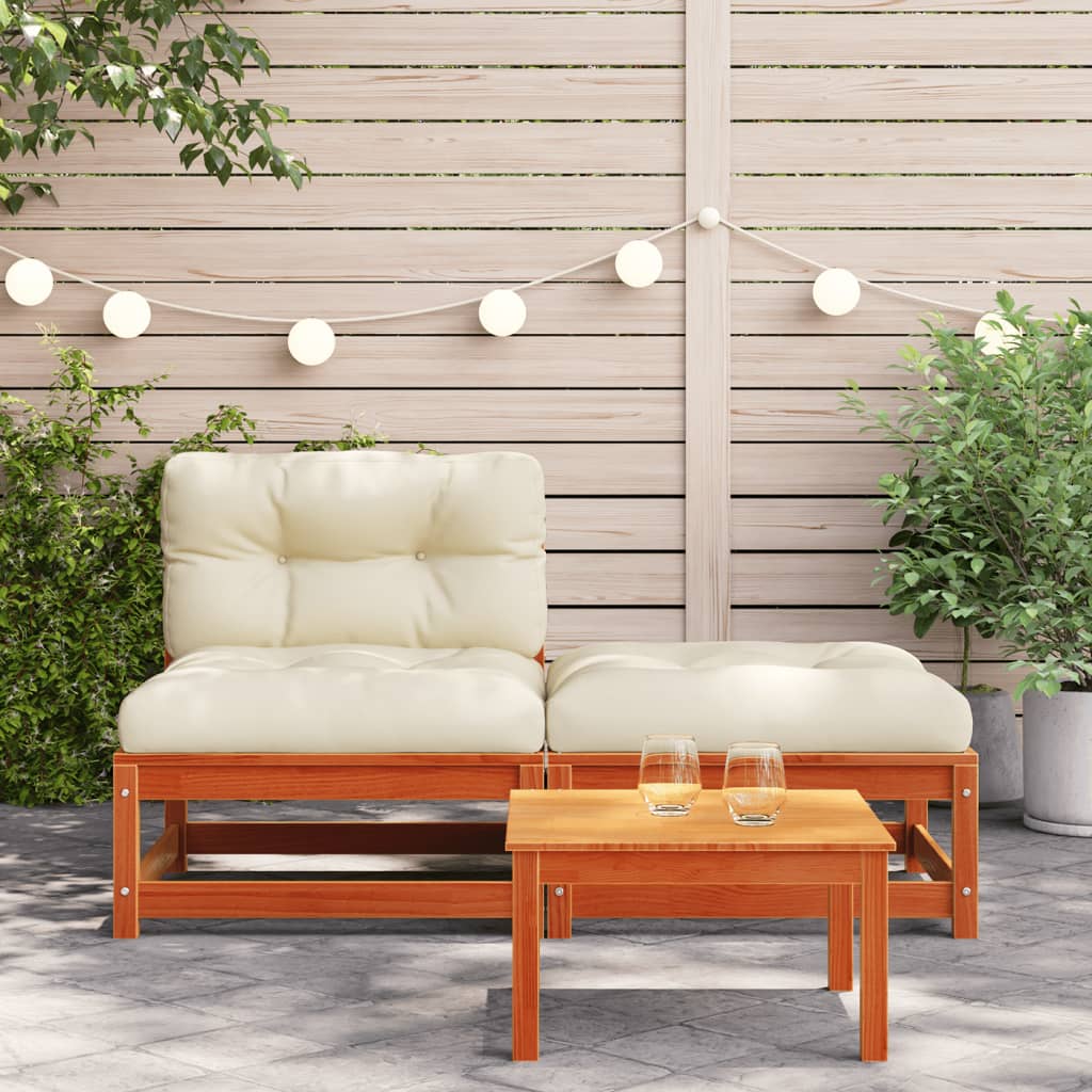 Gartensofa ohne Armlehnen mit Kissen und Hocker