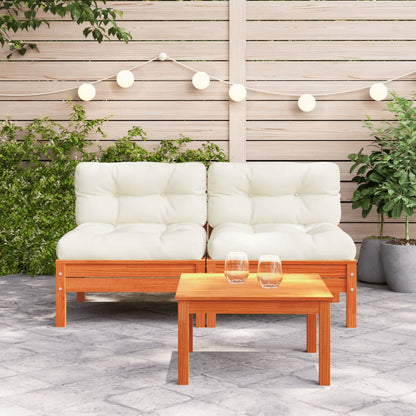 Gartensofa ohne Armlehnen mit Kissen 2 Stk. Wachsbraun Kiefer