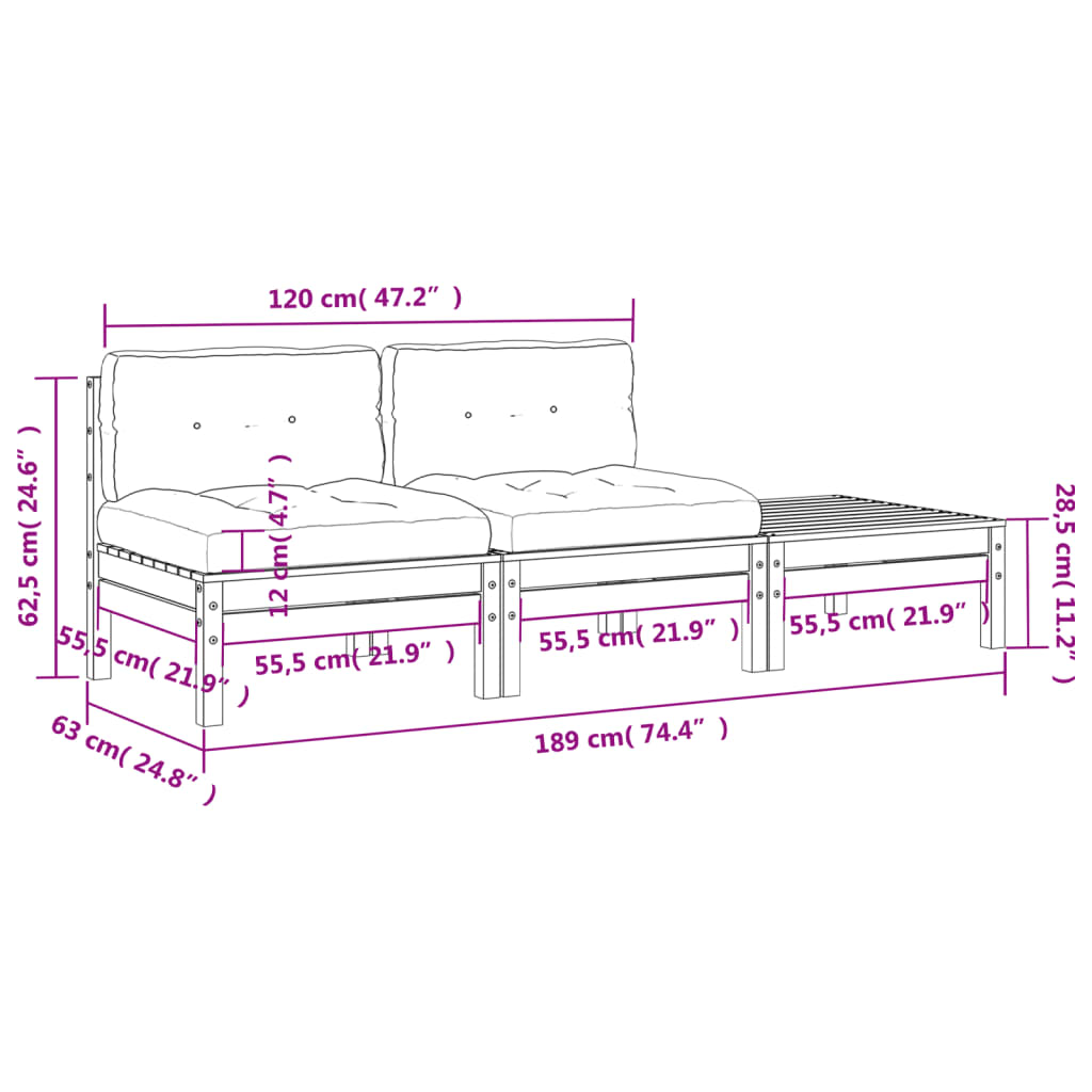 Gartensofa mit Kissen und Hocker 2-Sitzer