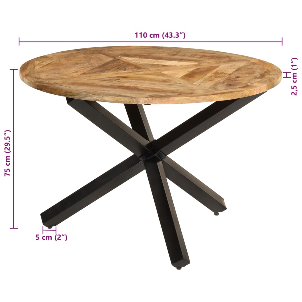 Esstisch Ø110x75 cm Raues Massives Mangoholz