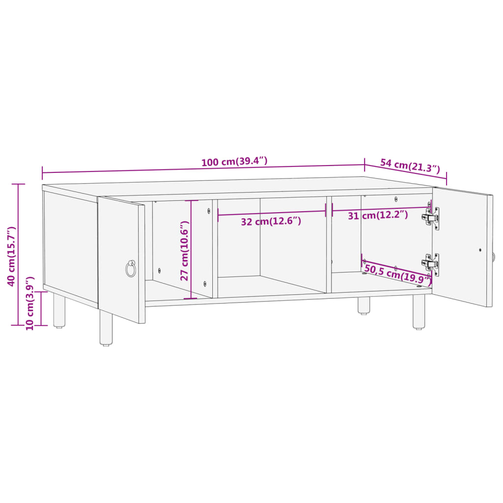 Couchtisch 100x54x40 cm Massivholz Mango