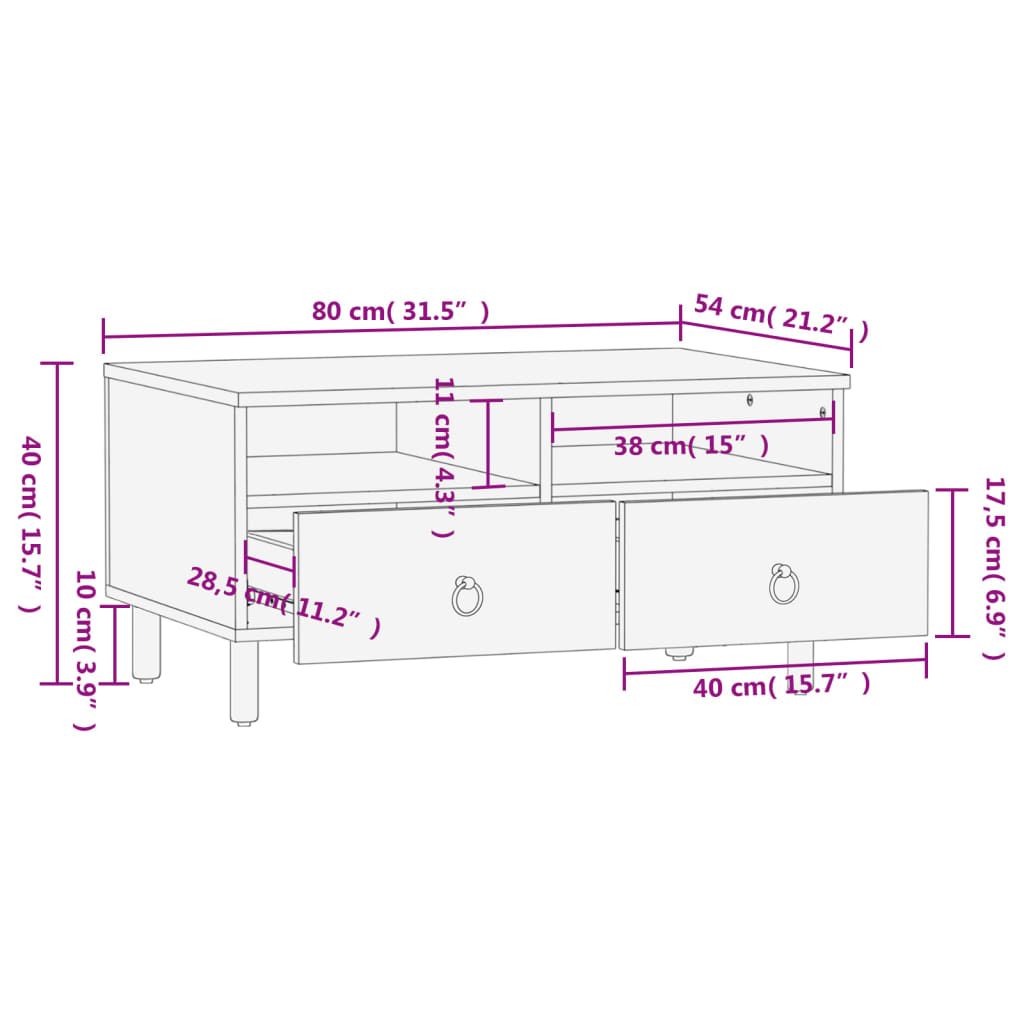 Couchtisch 80x54x40 cm Massivholz Mango