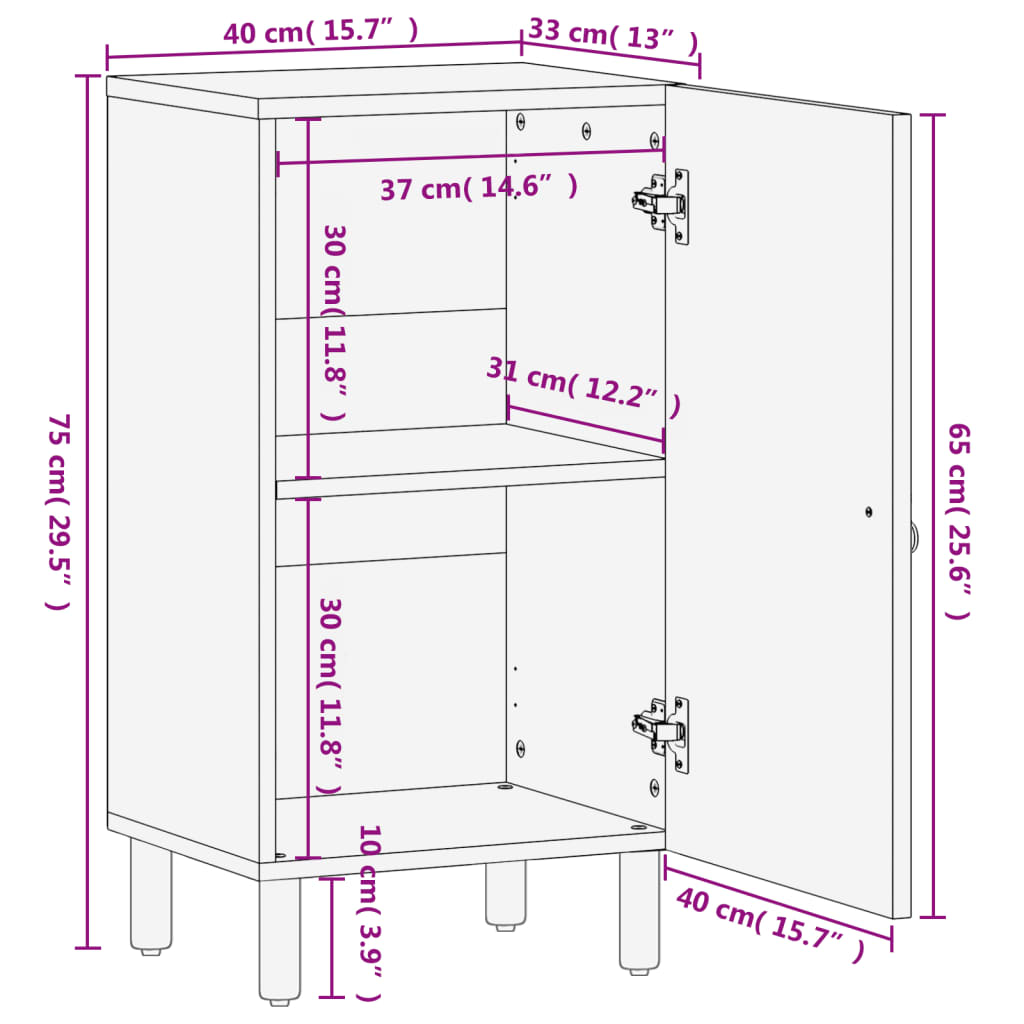 Beistellschrank 40x33x75 cm Massivholz Mango