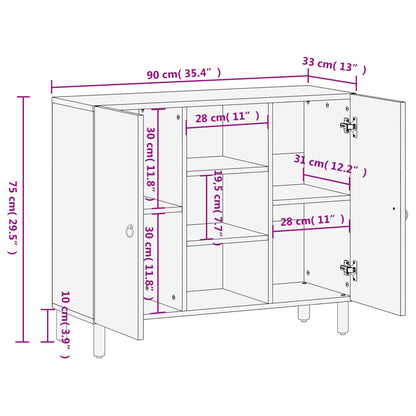 Beistellschrank 90x33x75 cm Massivholz Mango