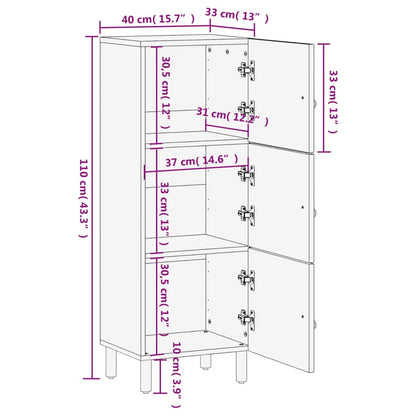 Beistellschrank 40x33x110 cm Massivholz Mango