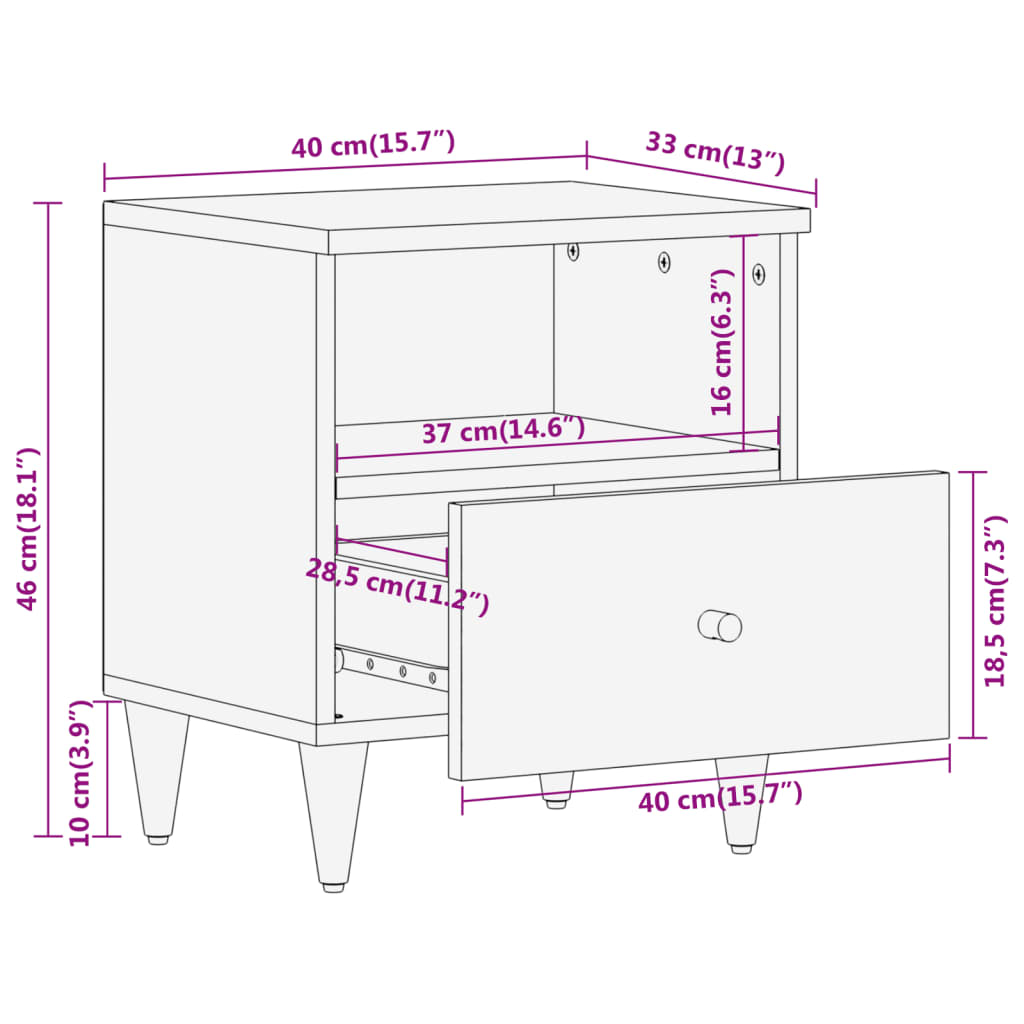 Nachttische 2 Stk. 40x33x46 cm Massivholz Mango