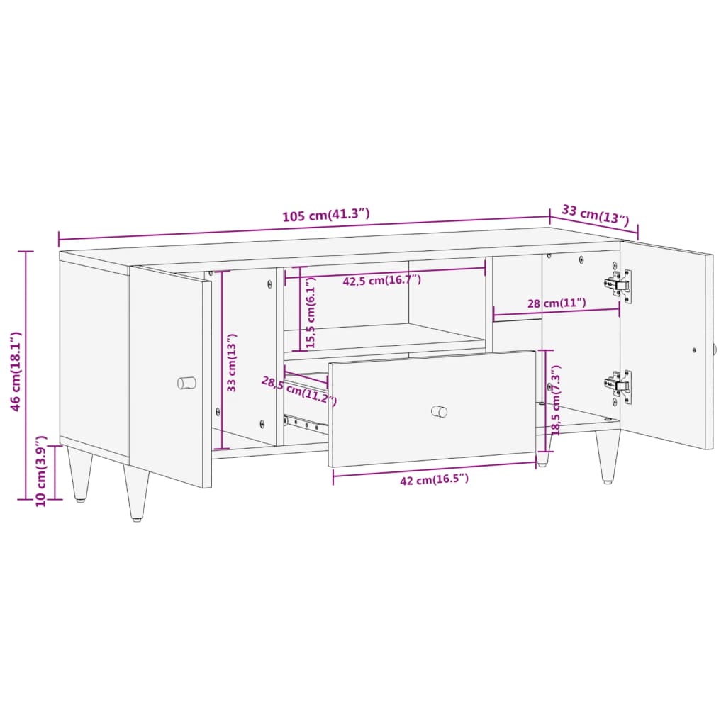 TV-Schrank 105x33x46 cm Massivholz Mango