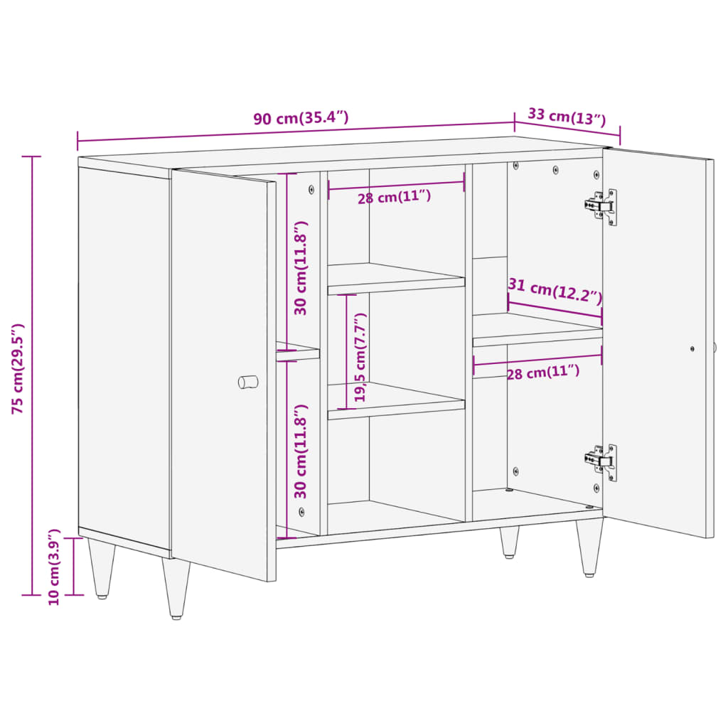 Beistellschrank 90x33x75 cm Massivholz Mango