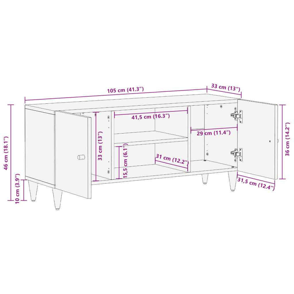 TV-Schrank 105x33x46 cm Massivholz Mango