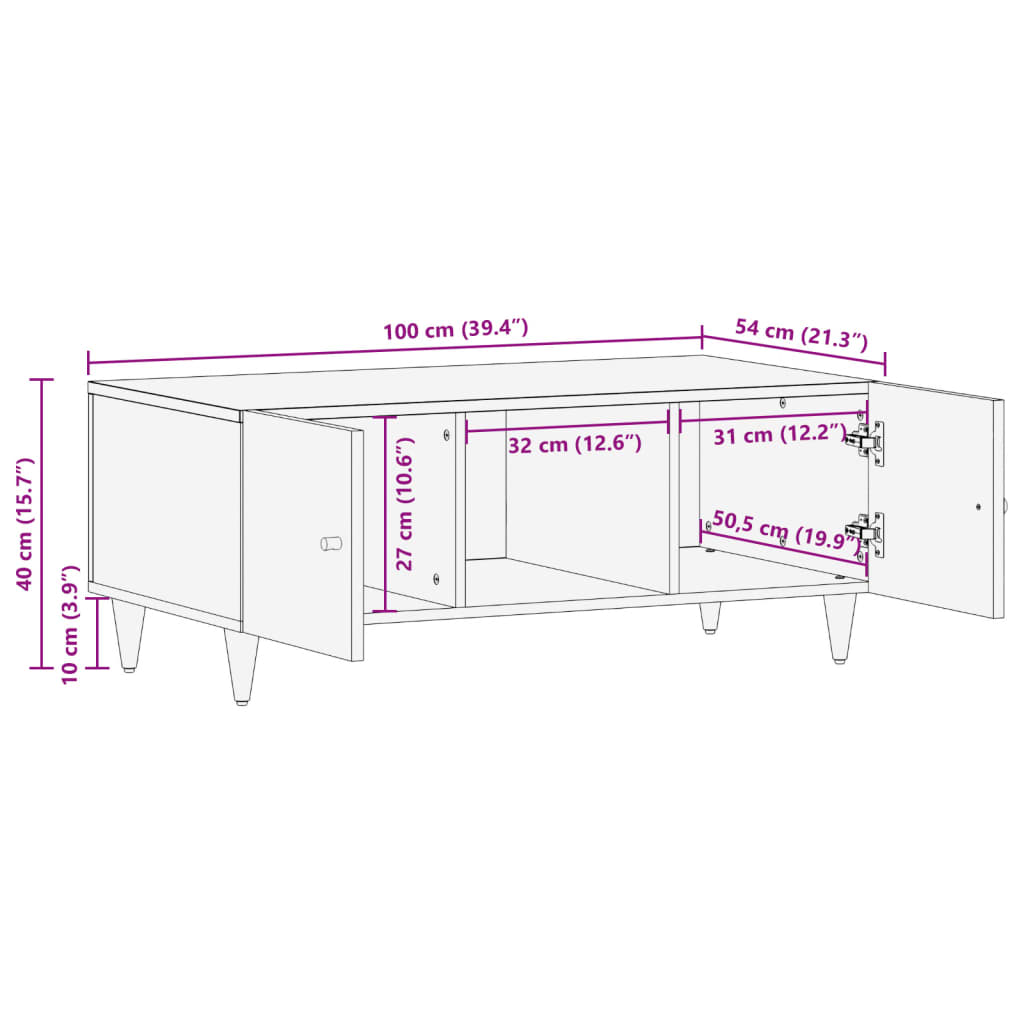 Couchtisch 100x54x40 cm Massivholz Mango