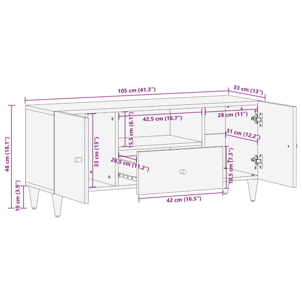 TV-Schrank 105x33x46 cm Massivholz Mango