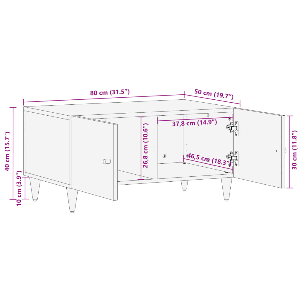 Couchtisch 80x50x40 cm Massivholz Mango