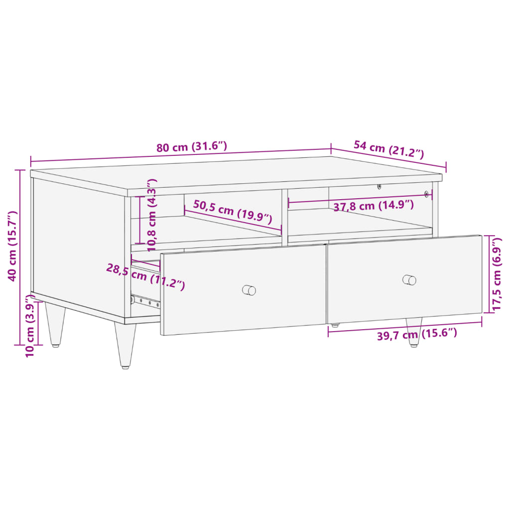 Couchtisch 80x54x40 cm Massivholz Mango