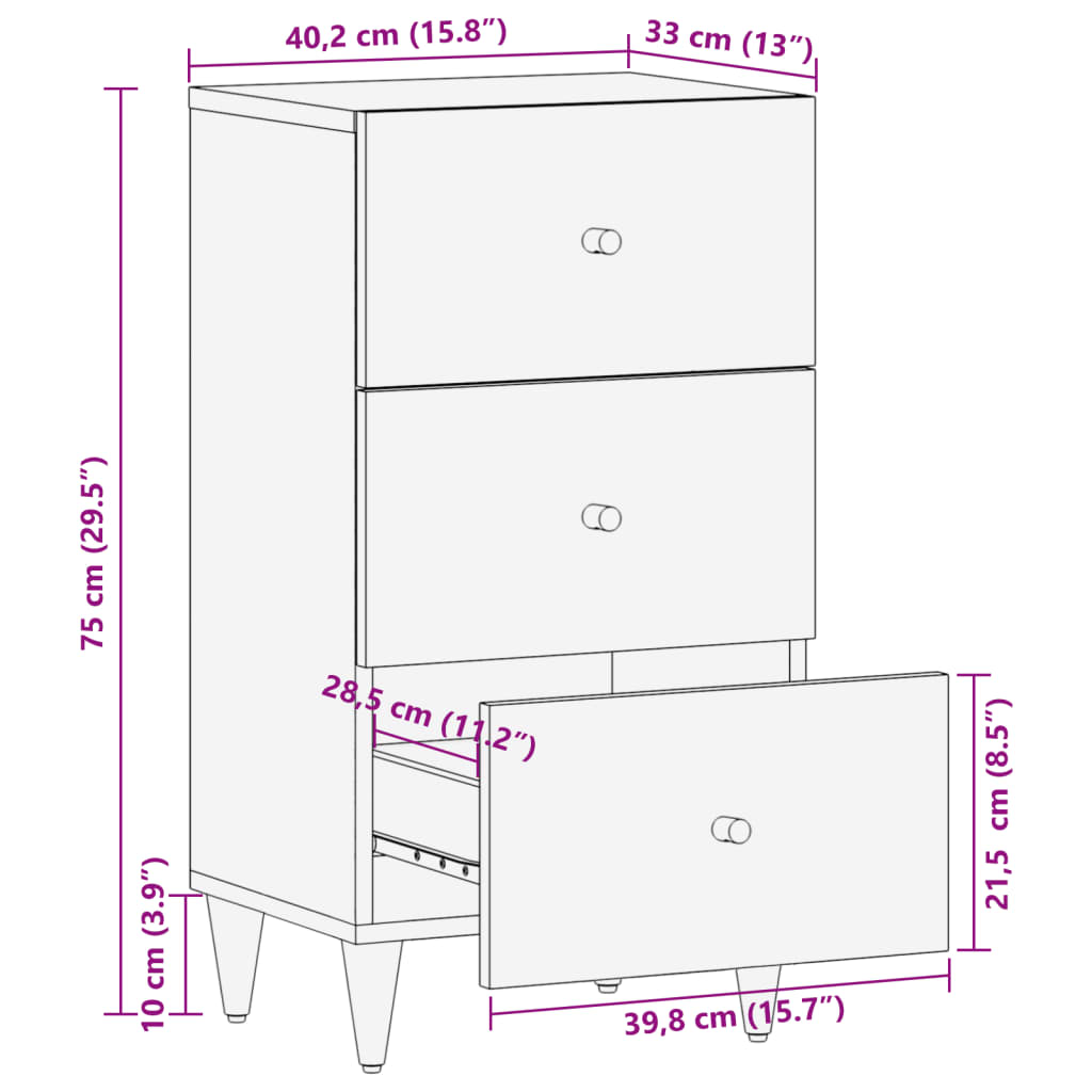 Beistellschrank 40x33x75 cm Massivholz Mango