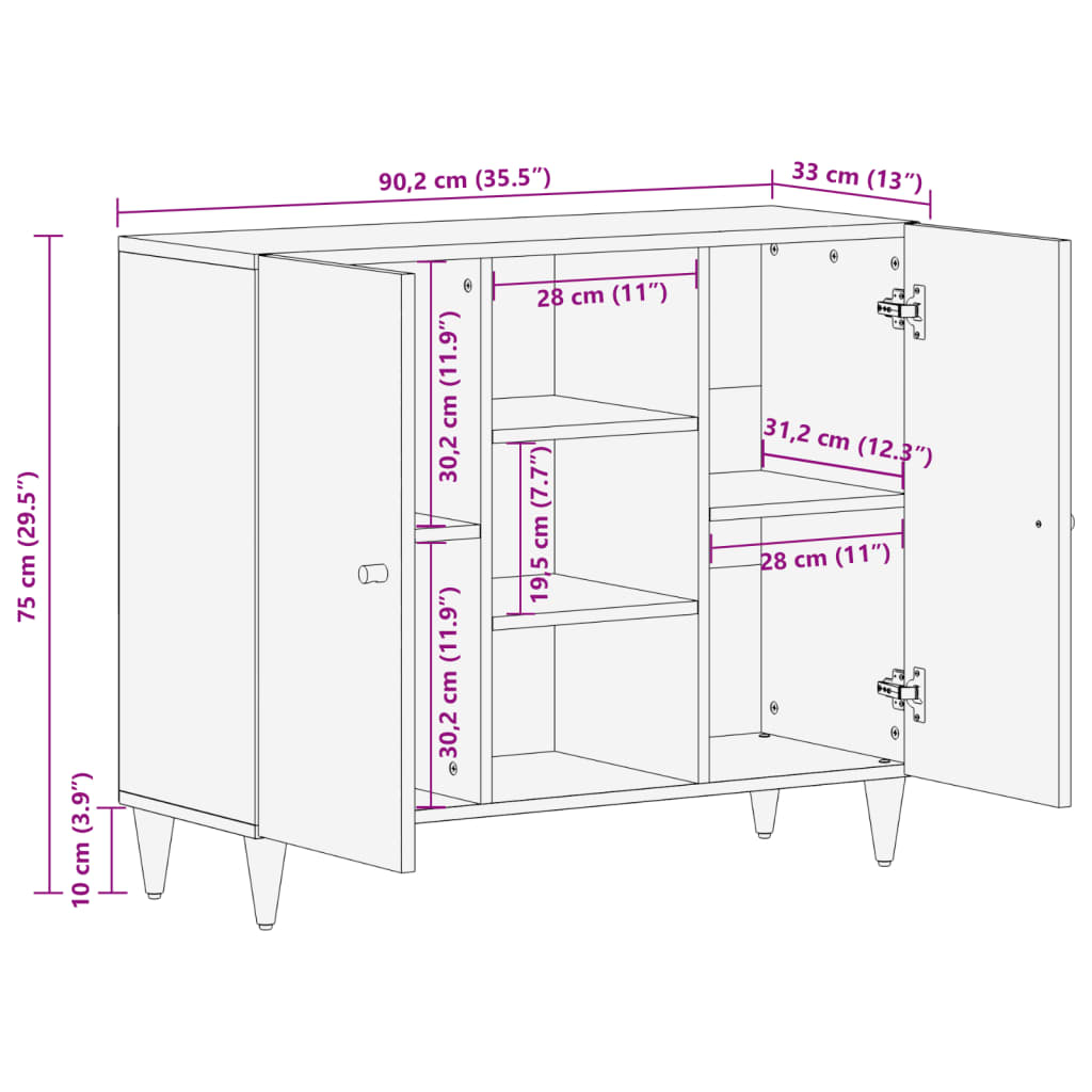 Beistellschrank 90x33x75 cm Massivholz Mango