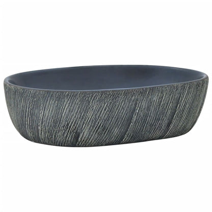 Countertop washbasin black and grey oval 47x33x13 cm ceramic