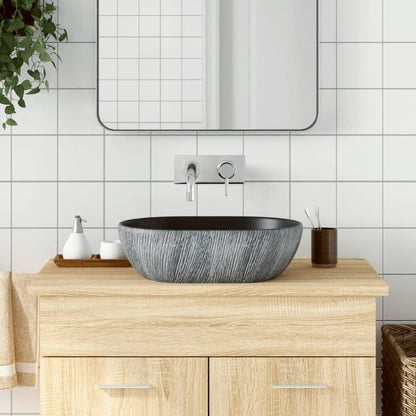 Countertop washbasin black and grey oval 47x33x13 cm ceramic