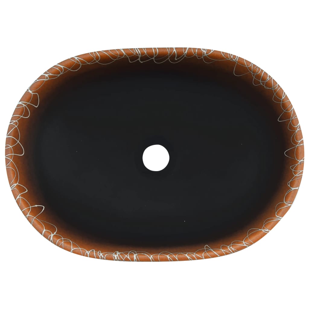 Aufsatzwaschbecken Schwarz und Orange Oval 47x33x13 cm Keramik