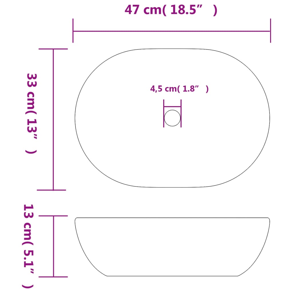 Aufsatzwaschbecken Schwarz und Orange Oval 47x33x13 cm Keramik