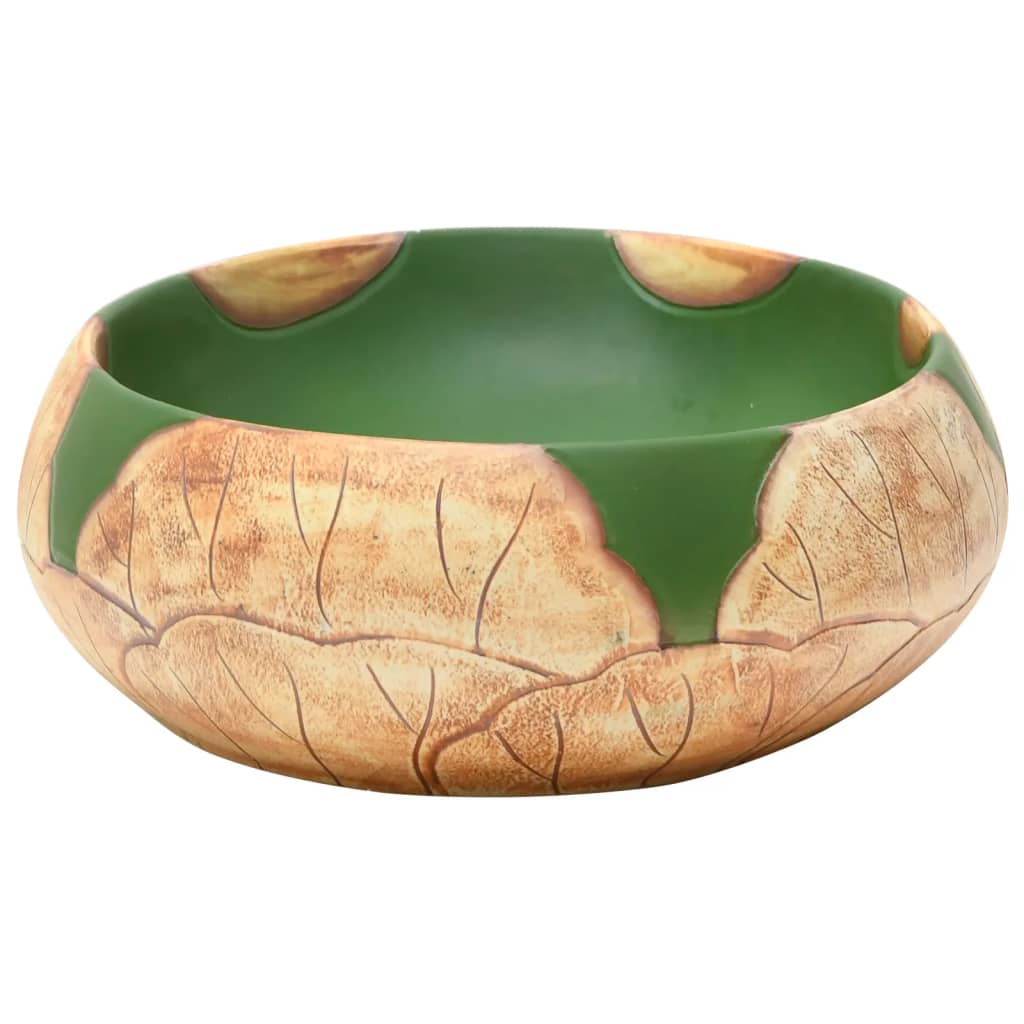 Countertop washbasin green and brown oval 59x40x15 cm ceramic