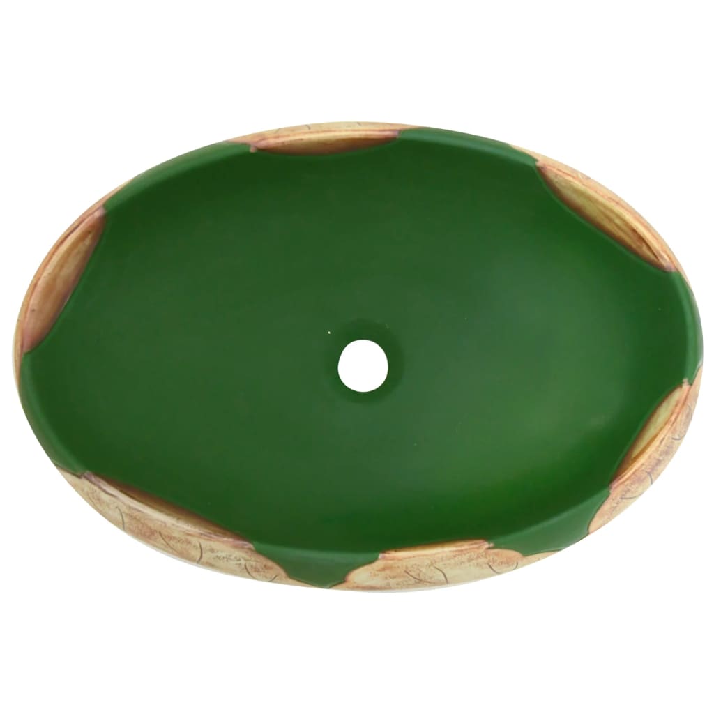 Countertop washbasin green and brown oval 59x40x15 cm ceramic