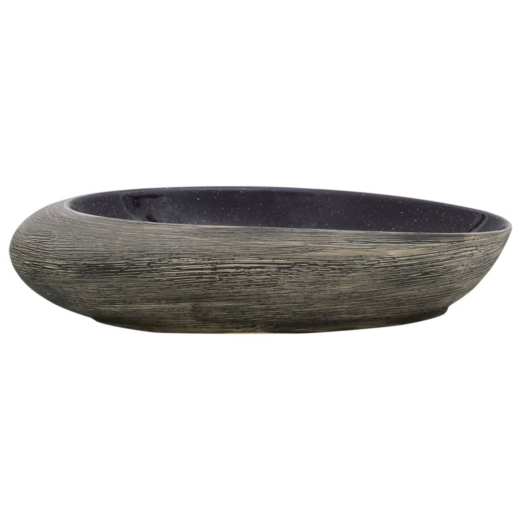 Countertop washbasin purple and grey oval 59x40x14 cm ceramic