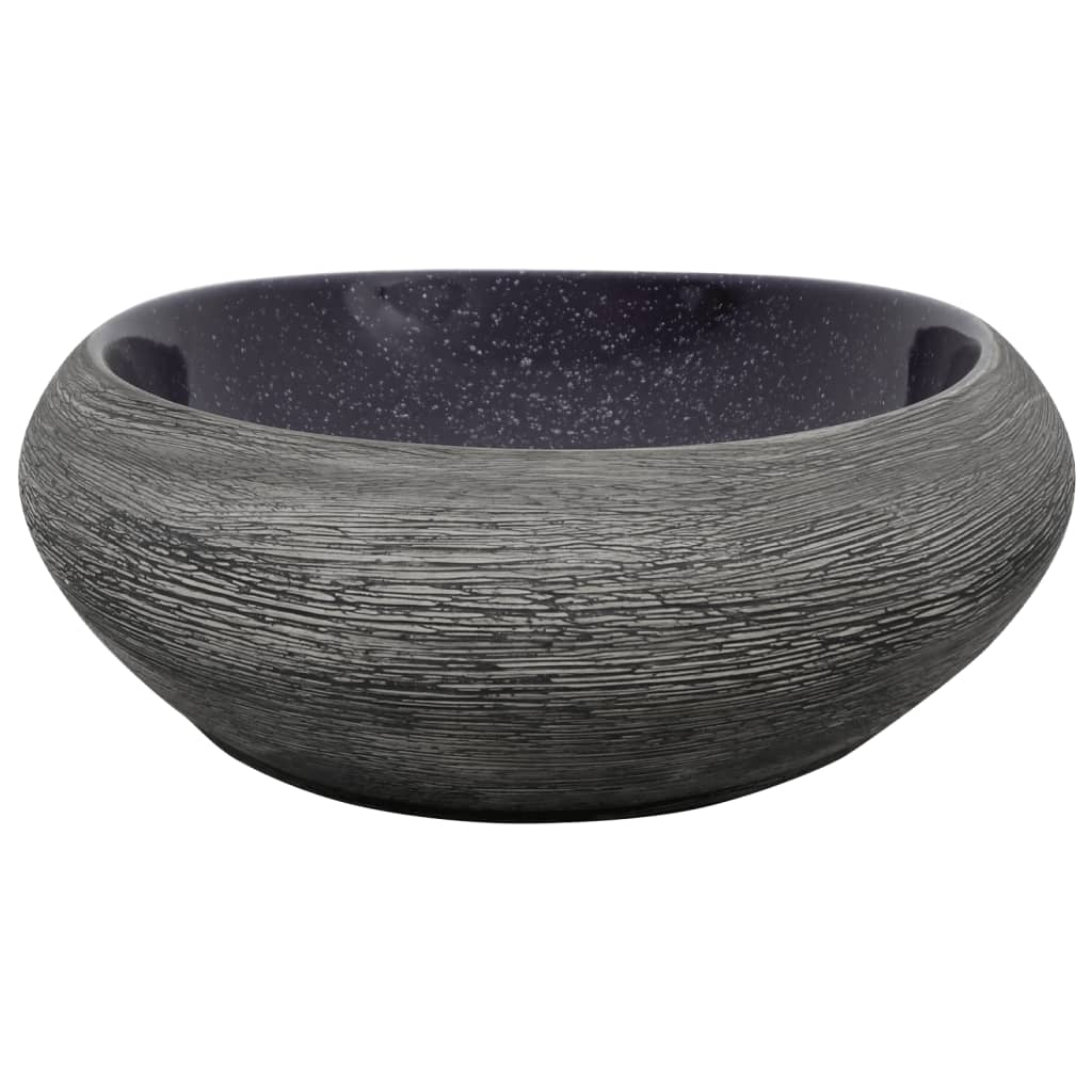 Countertop washbasin purple and grey oval 59x40x14 cm ceramic